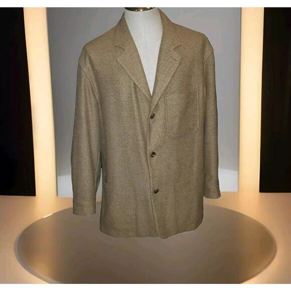 Luciano Barbera Wool Blend Jacket Size 52 In Solid Beige